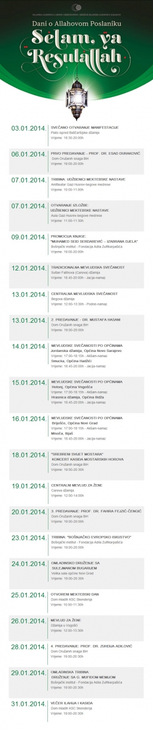Program manifestacije "Selam ja Resulallah"