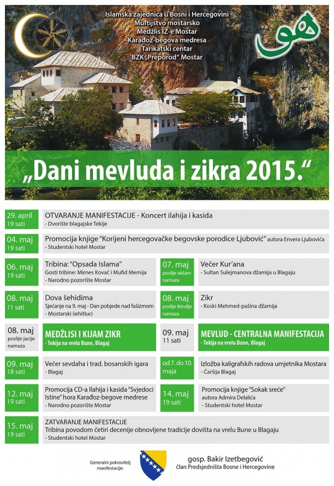 Programi manifestacije "Dani mevluda i zikra 2015"