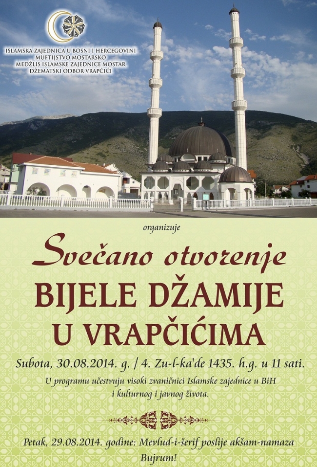 Otvorenje Bijele džamije u Vrapčićima