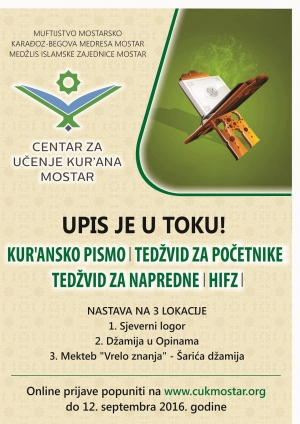 Prijava na nove kurseve Centra za učenje Kur'ana