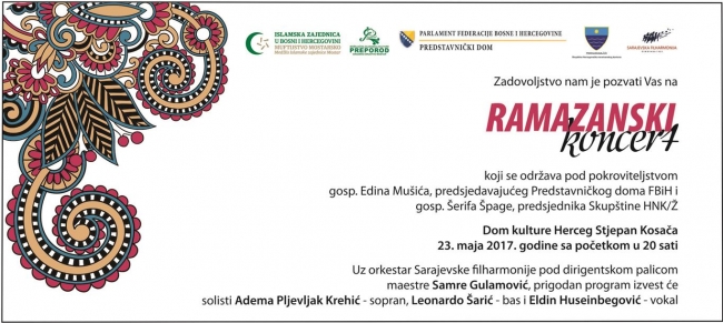 Ramazanski koncert Sarajevske filharmonije u utorak u Kosači
