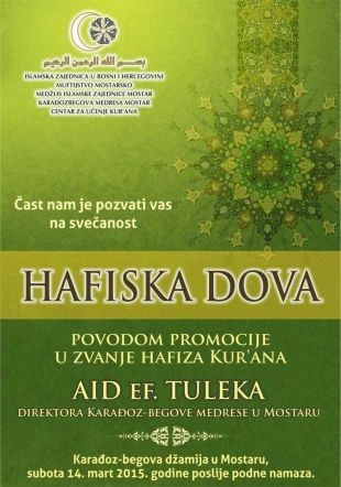 Hafiska dova Aidu ef. Tuleku, direktoru Karađoz-begove medrese